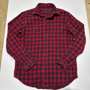 Polo Ralph Lauren Shirt Mens Medium Red Black Buffalo Plaid Flannel Western